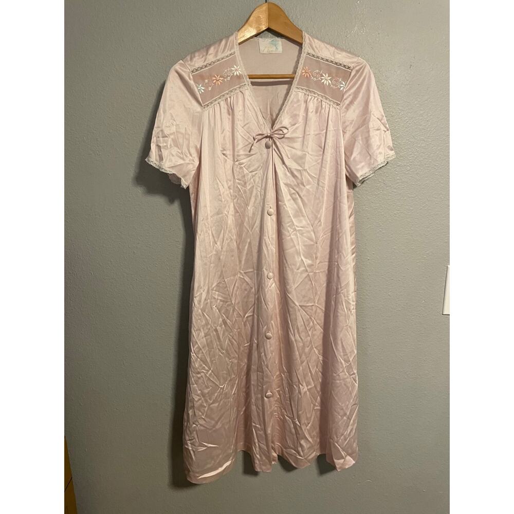 Vintage Jolie Two Womens Nightgown Small Pink Satin Floral Embroidered Feminine